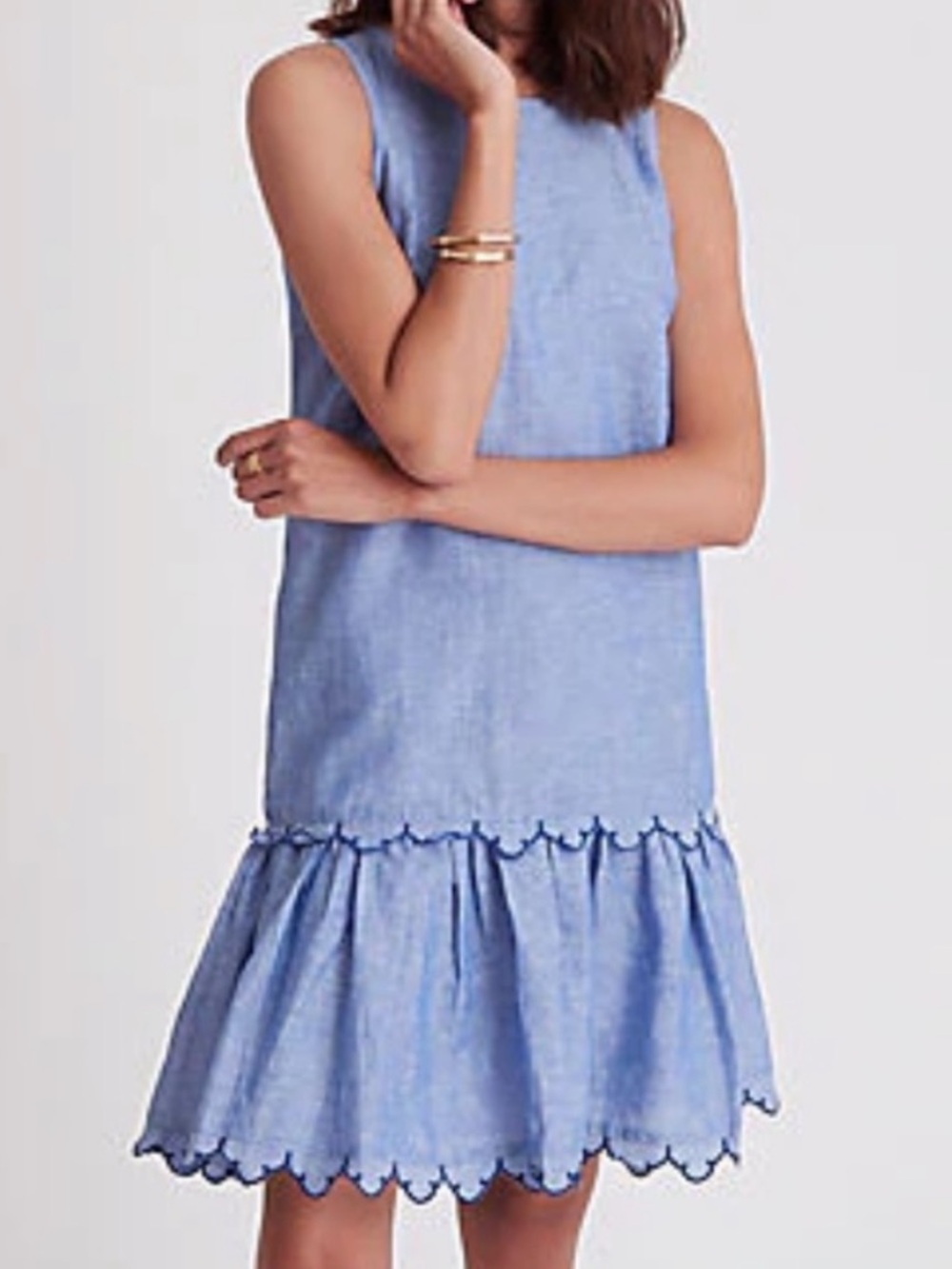 Ann Taylor Chambray Flounce Shift Dress size 4 scalloped - Picture 2 of 16